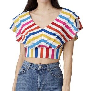 COLOR ME COURTNEY Holly Ruffle Colorful Rainbow Crop Top 4‎
